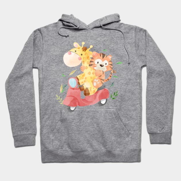 cute animal friends riding scooter Hoodie by Tshirt lover 1